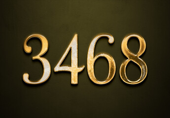 Old gold effect of 3468 number with 3D glossy style Mockup.