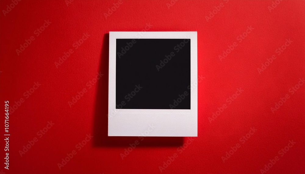 Poster a single instant photo frame on pure empty red background, mockup