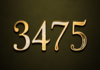 Old gold effect of 3475 number with 3D glossy style Mockup.