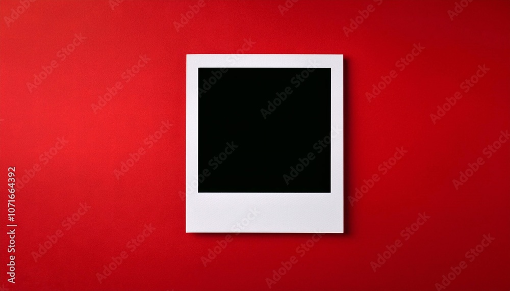 Poster A single instant photo frame on pure empty red background, mockup
