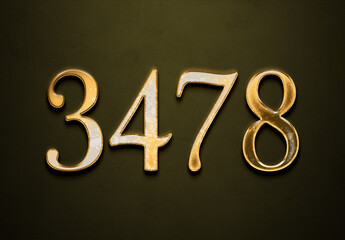 Old gold effect of 3478 number with 3D glossy style Mockup.