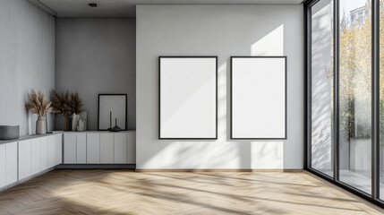 Obraz premium wall modern living room with mockup frame