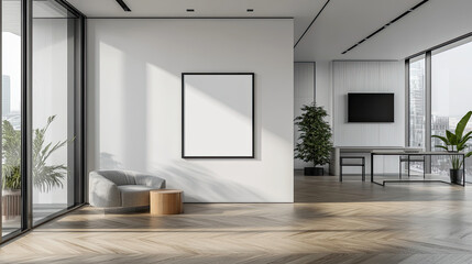 Fototapeta premium wall modern living room with mockup frame