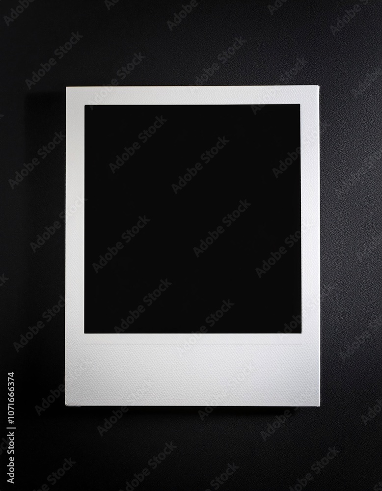 Poster a single instant photo frame on pure empty black background, mockup