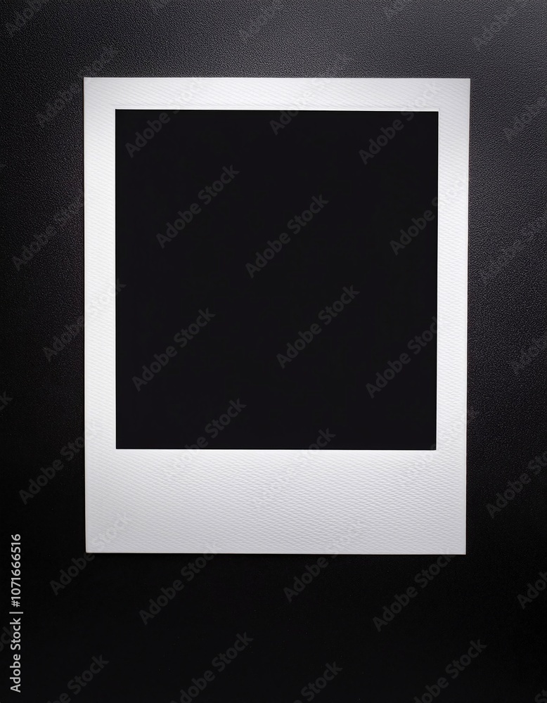 Poster a single instant photo frame on pure empty black background, mockup
