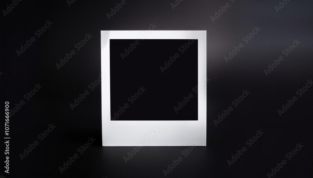 Poster a single instant photo frame on pure empty black background, mockup