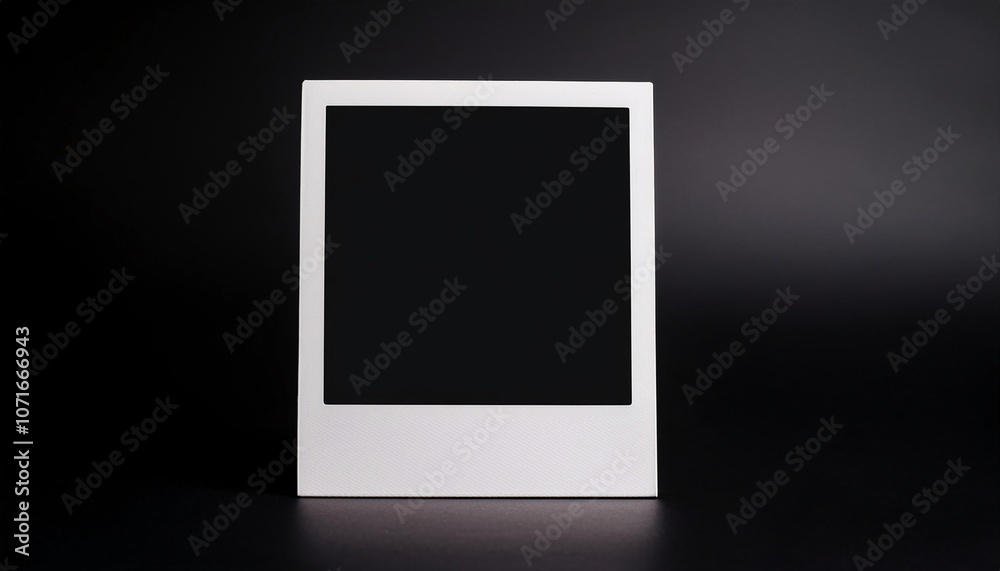 Poster a single instant photo frame on pure empty black background, mockup