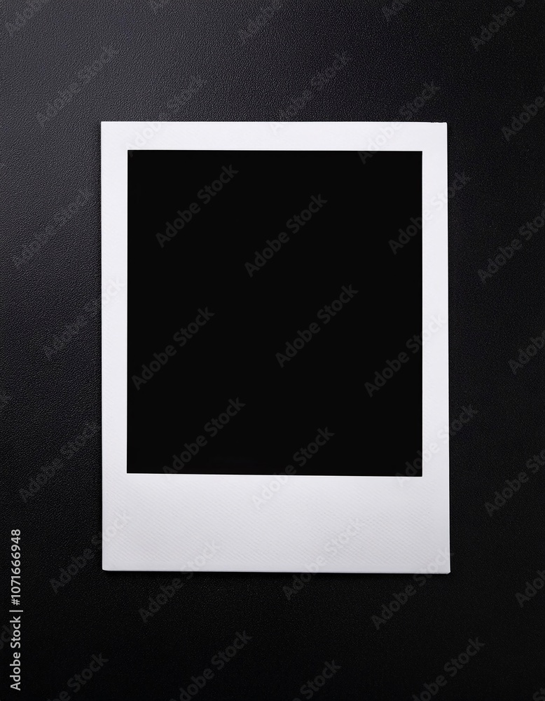 Poster a single instant photo frame on pure empty black background, mockup
