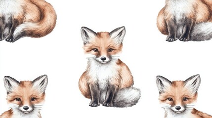 Obraz premium Adorable Fox Sketch with Fluffy Tail on White Background