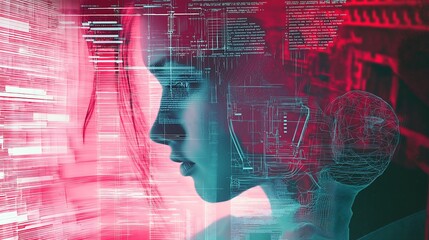 futuristic education, mood moodboard for the new way to learn with digital assets, young and modern people learning with computer and tablets, collage with digital