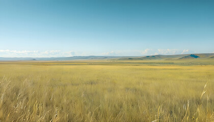 Obraz premium Vast Steppe of Kazakhstan’s Golden Grasslands