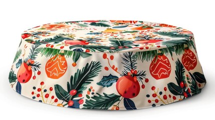 Christmas tree skirt with festive patterns, isolated on white