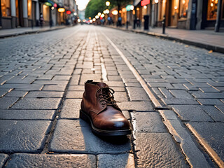 a shoe and the pavement