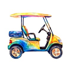 Fototapeta premium Watercolor Painting of a Colorful Golf Cart.