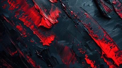 Naklejka premium Abstract painting with bold red and black textures, showcasing dynamic brush strokes and vibrant colors that evoke strong emotions