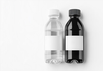 Blank 16 oz plastic water bottle black and white label mockup