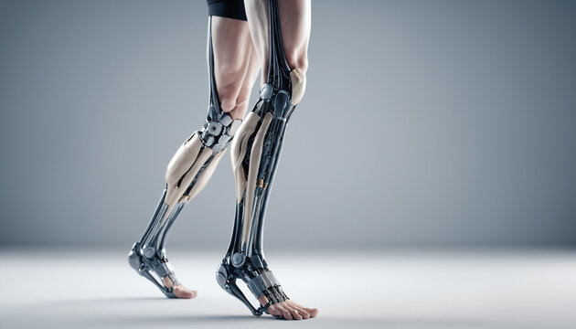 technology wire-frame modern AI innovations human bionics leg showcase close up