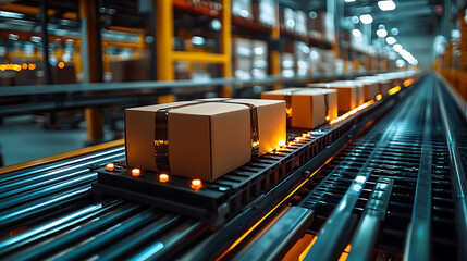 Automated order tracking system scanning packages on conveyor belt in warehouse. Efficient logistics and modern technology streamline delivery processes