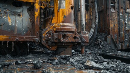 Fototapeta premium The ground reverberating under the force of the pile driver showcasing the immense power required for this operation.