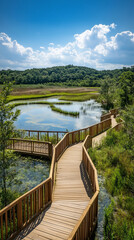 Fototapeta premium wallpaper wooden walkways in Nature Park