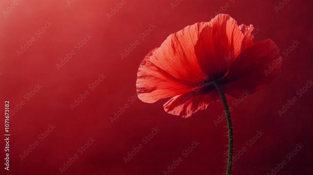 Poster A red flower with a stem is the main focus of the image