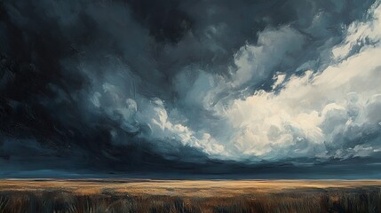 Dark thunderstorm rolling across the open plains under a turbulent sky