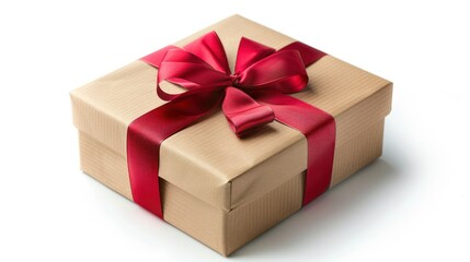 Obraz premium Festive gift box with red bow, isolated on a white background