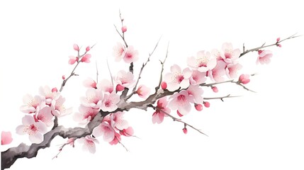 Chinese painting of flowers, plum blossom, on white background. : Generative AI