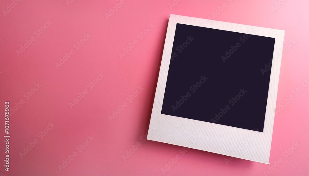 Poster a single instant photo frame on pure empty pink background, mockup