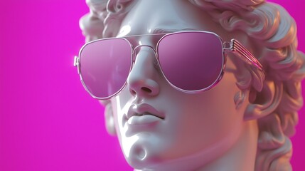marble statue of Apollo, in ray ban pixelated sunglasses depicted as a modern singing figure with a wide, O-shaped mouth, eyes closed in intense passion, as if lost in song