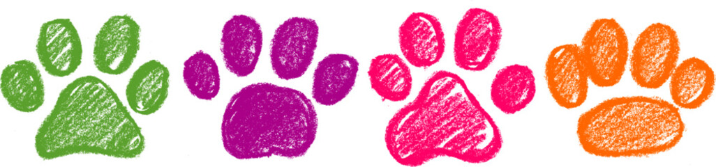 Pet Paw Print Icon Crayon Chalk Drawing Vector Set © Grunge Designs