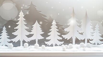 Obraz premium White paper cutouts of trees and light bulbs on the window