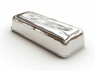 Realistic silver ingot isolated on white background, smooth texture and subtle reflections