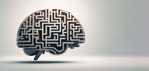The labyrinth is depicted in the shape of a brain on an isolated light background