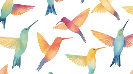 Obraz premium Colorful Hummingbirds in Motion on White Background
