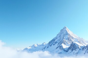 Obraz premium Majestic Snow-Covered Mountain Peak in Clear Blue Sky