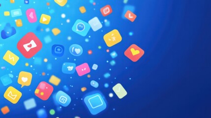 Fototapeta premium Abstract blue background with icons for friends, messages, and notifications, representing social platforms