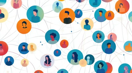Abstract network of linked circles with people icons, representing social connections