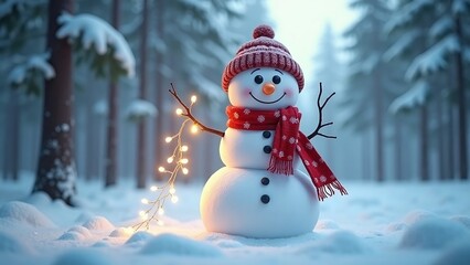 Obraz premium Vivid winter scene with snowman scene, scene-cheerful and snowman-cute
