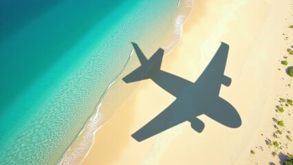 Vibrant serene beach scene, shadow-cast and sand-golden