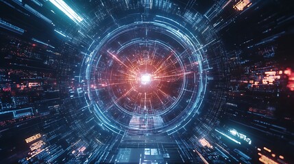 Obraz premium Futuristic visualization of AI with radiant nodes and connected lines on a sleek digital backdrop