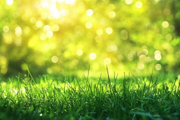 Fototapeta premium Lush Green Grass Under Golden Sunlight