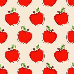 Cute seamless pattern with red apples on light background.