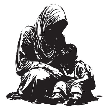recommend clip art: silhouette of a beggar and child