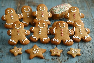 Festive Gingerbread Cookies on Rustic Table