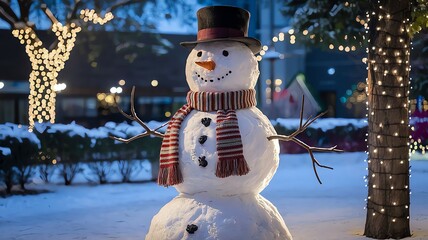Obraz premium snowman on the snow in the night show