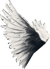  Сlipping from a black and white vintage magazine elements, halftone angel wings