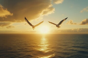 Fototapeta premium Eagles Soaring Over Ocean at Sunset