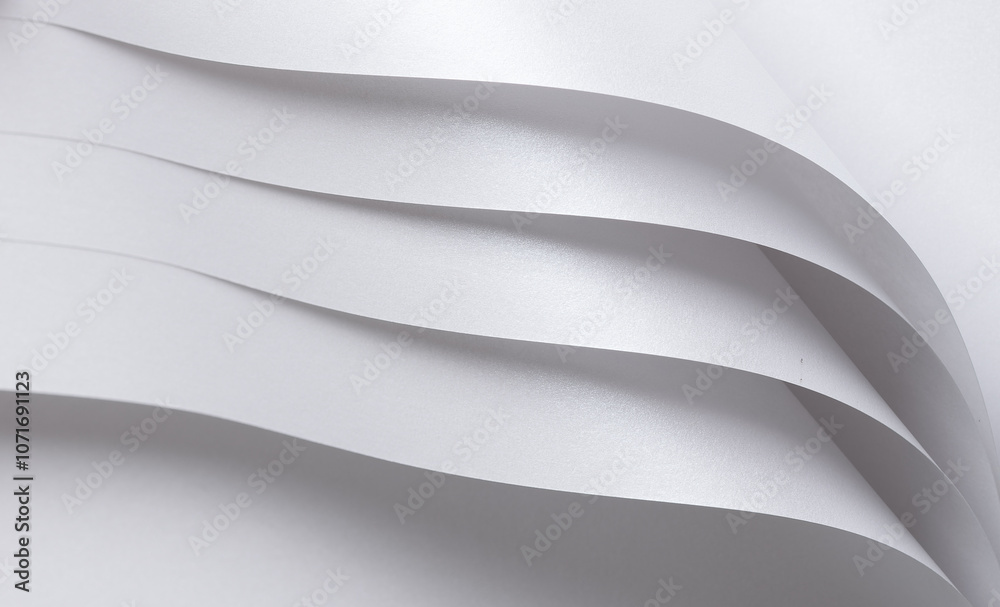 Aufkleber Glossy designer paper background with a pearl white gradient and subtle glitter, featuring a layered, wavy pattern with elegant curves. This minimalist, monochrome surface combines