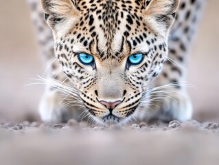 Naklejka premium A close up of a leopard with blue eyes